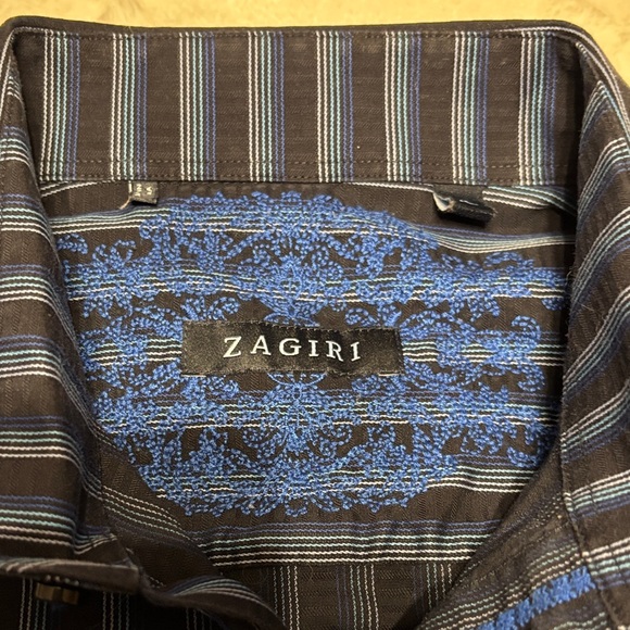 Men's Striped Button-Down Shirt in Blue and Black by Zagiri - Picture 2 of 11